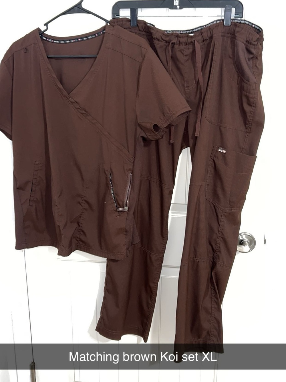 Loi Brown Scrub Top and matching pants Set